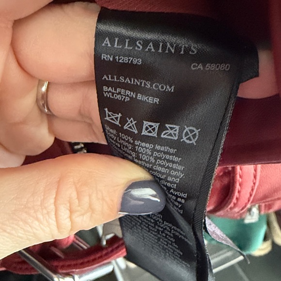 All Saints Dark-Cherry Leather Balfern Biker Jacket (size- US:6, EU:38, UK:10) - Picture 13 of 14